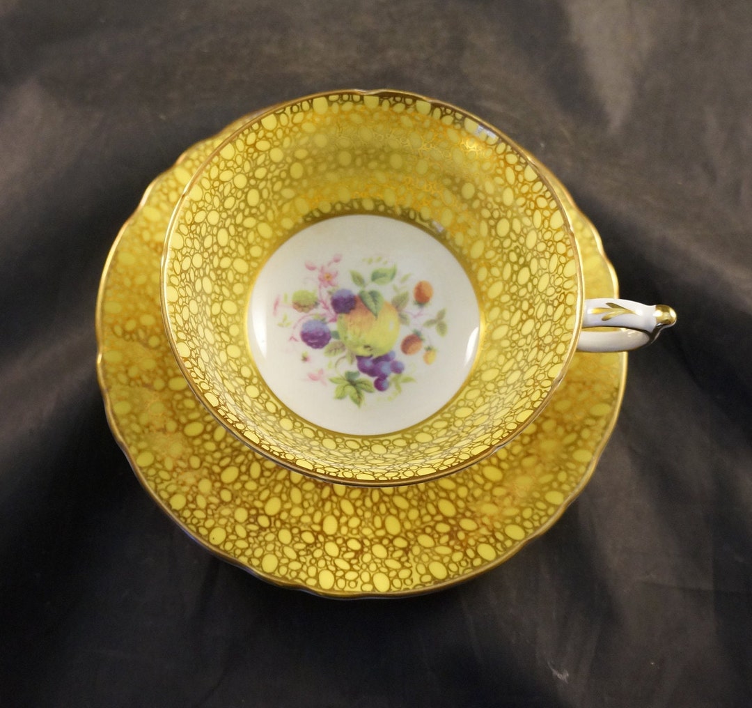 Paragon Fine Bone China Cup and Saucer Gold With Fruit in Bowl Etsy