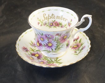 Royal Albert Fine Bone China Cup and Saucer Flower of Month Michaelmas Daisy SEPTEMBER
