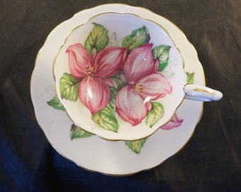 Royal Stafford Fine China Pink Trillium Floral Footed Tea Cup and Saucer