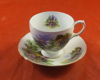 Royal Vale Fine Bone China Cup and Saucer English Cottage