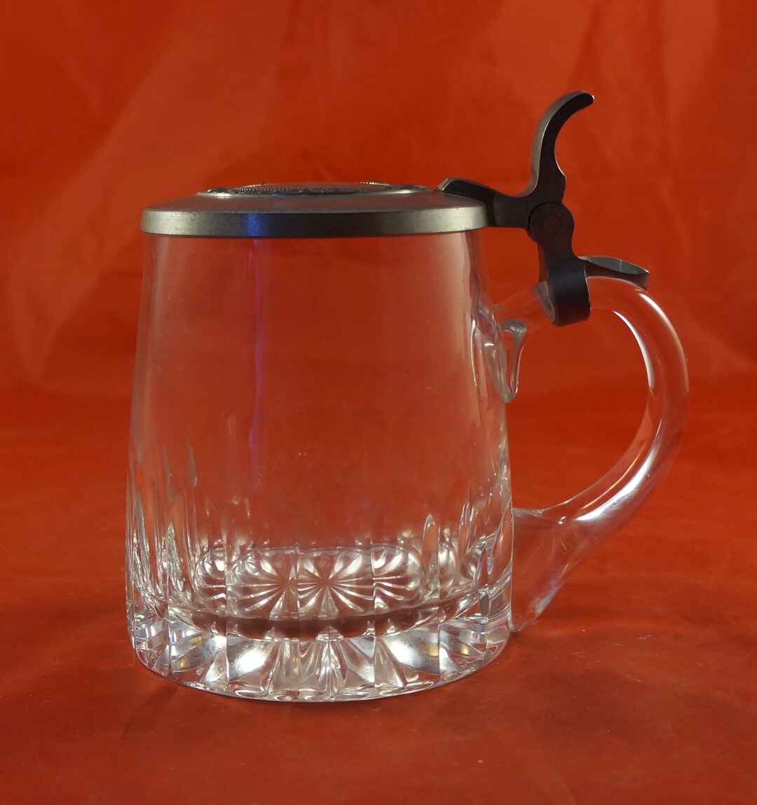 Antique German Glass Beer Stein With Zinn Pewter Lid Etsy