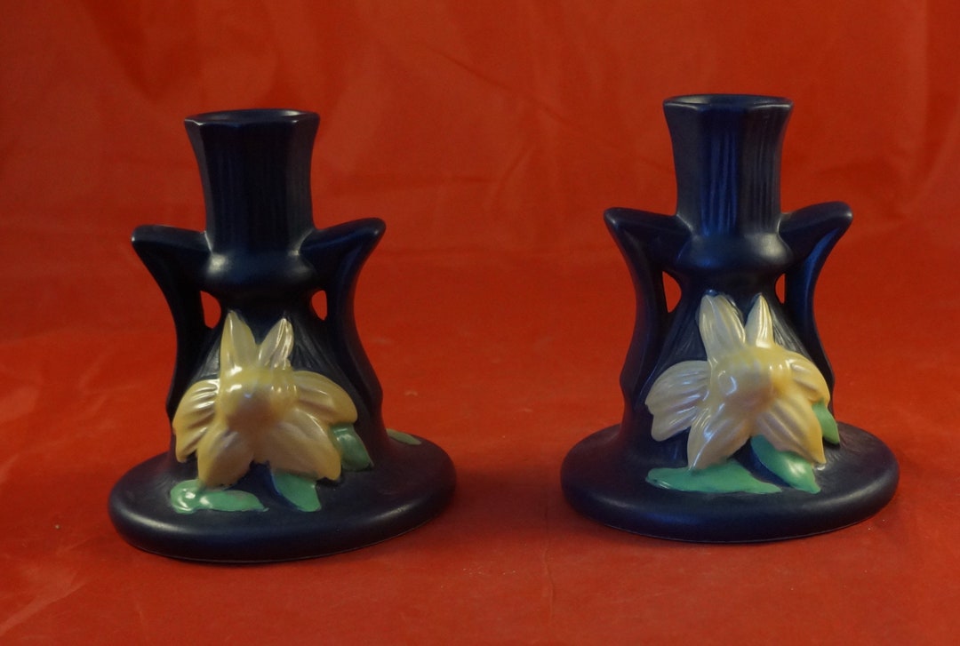 Roseville Pottery Blue Clematis 11594 1/2 Pair of Etsy