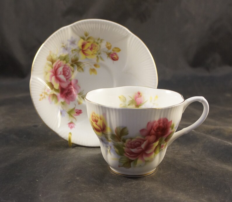 Royal Albert Fine Bone China Cup & Saucer Yellow and Red Roses Etsy