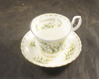 Royal Albert Fine Bone China Cup & Saucer Flower of Month JANUARY