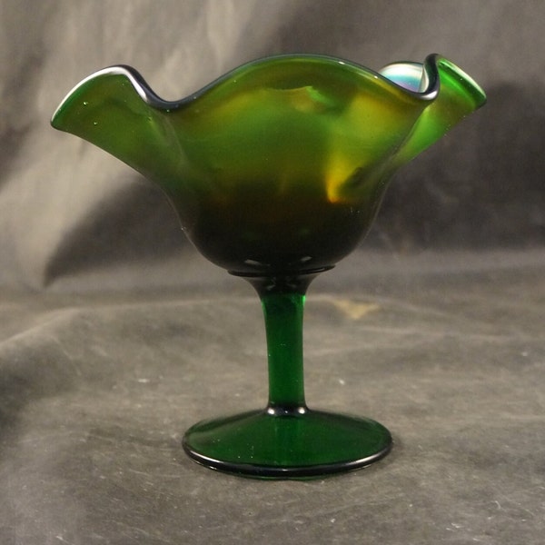 Fenton Green Carnival Glass Comport