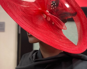 Ruby Red Church/ Dress Hat Made in ?? USA Red Satin Dress Hat With Rhinestones/Shenor Cllections  main image 4