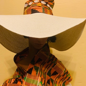 African Wide Brim Hat, Kente Cloth Hat, African Sun Hat, African Beach Hat, African Straw Hat