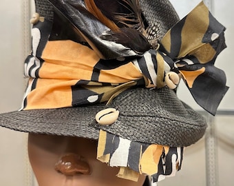 Top Hat , Zulu Hat , Tall African Hat , Statement Hat , African Crown, Zulu Crown , Black African Top Hat , Ethnic Tall Hat, Evelyn Hats
