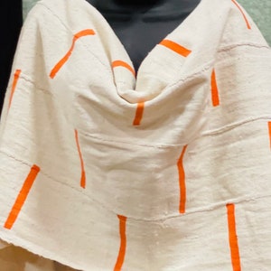 Mudcloth Shawl, African Shawl, Orange And White , Mudcloth Shawl, African Wrap, Bogolan Shawl