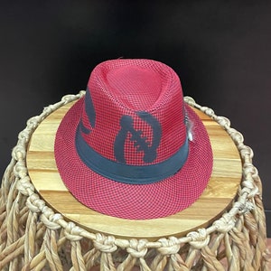 Red Pinstripe Fedora , Red Fedora , Vintage Fedora , Gyname Hat, Stingy Brim