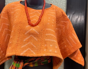 Orange Mudcloth Shrug, African Shrug, Ethnic Shrug