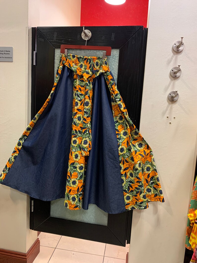 Red and Blue Long Skirt Long Denim Skirt Long Broomstick Etsy