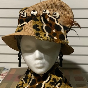 Hoge hoed open, lochoed, updo-hoed, fedora, muts en sjaal van modderdoek, etnische muts en sjaal, Afrikaanse muts