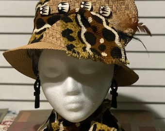 Open Top Hat, Loc Hat, Up Do Hat, Fedora, Mudcloth Hat And Scarf, Ethnic Hat And Scarf, African Hat