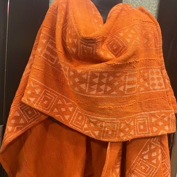 Orange Mudcloth Shawl, Orange Cape , Orange Ethnic Wrap