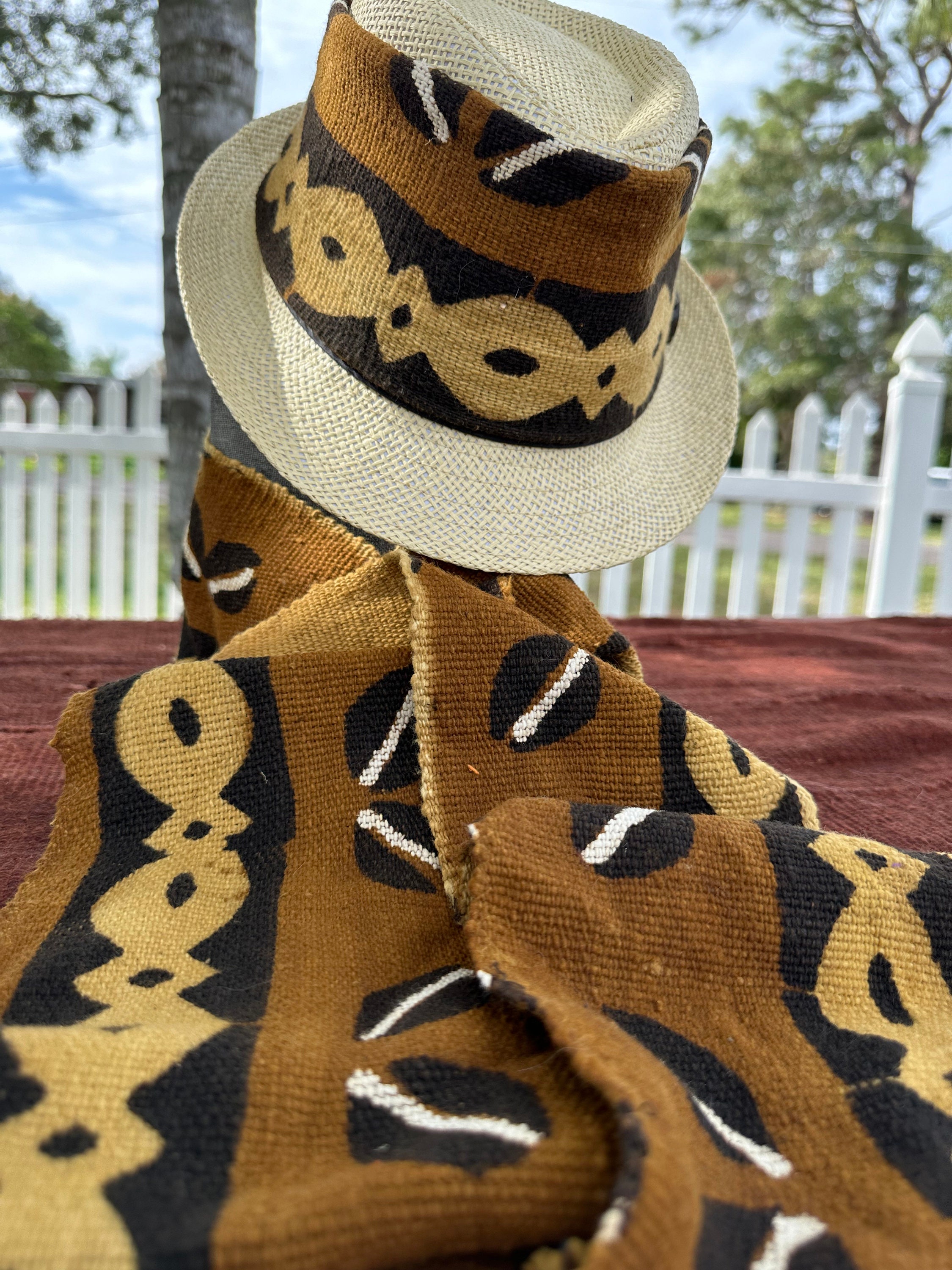 New York Delmar Mud Cloth Hat Mudcloth Hat and Scarf, Mudcloth Fedora, African Hat  main image 3