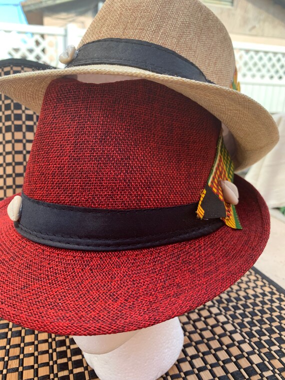 Brown and Red Fedora Hat with Textured Bands Floy - Textured Fedora W Leather Cord by Canadian Hat  main image 3
