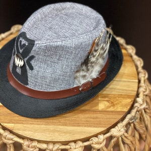 Grey and Black Fedora Hat, Unisex  Fedora, Fedora Hat with Feathers, Men Fedora