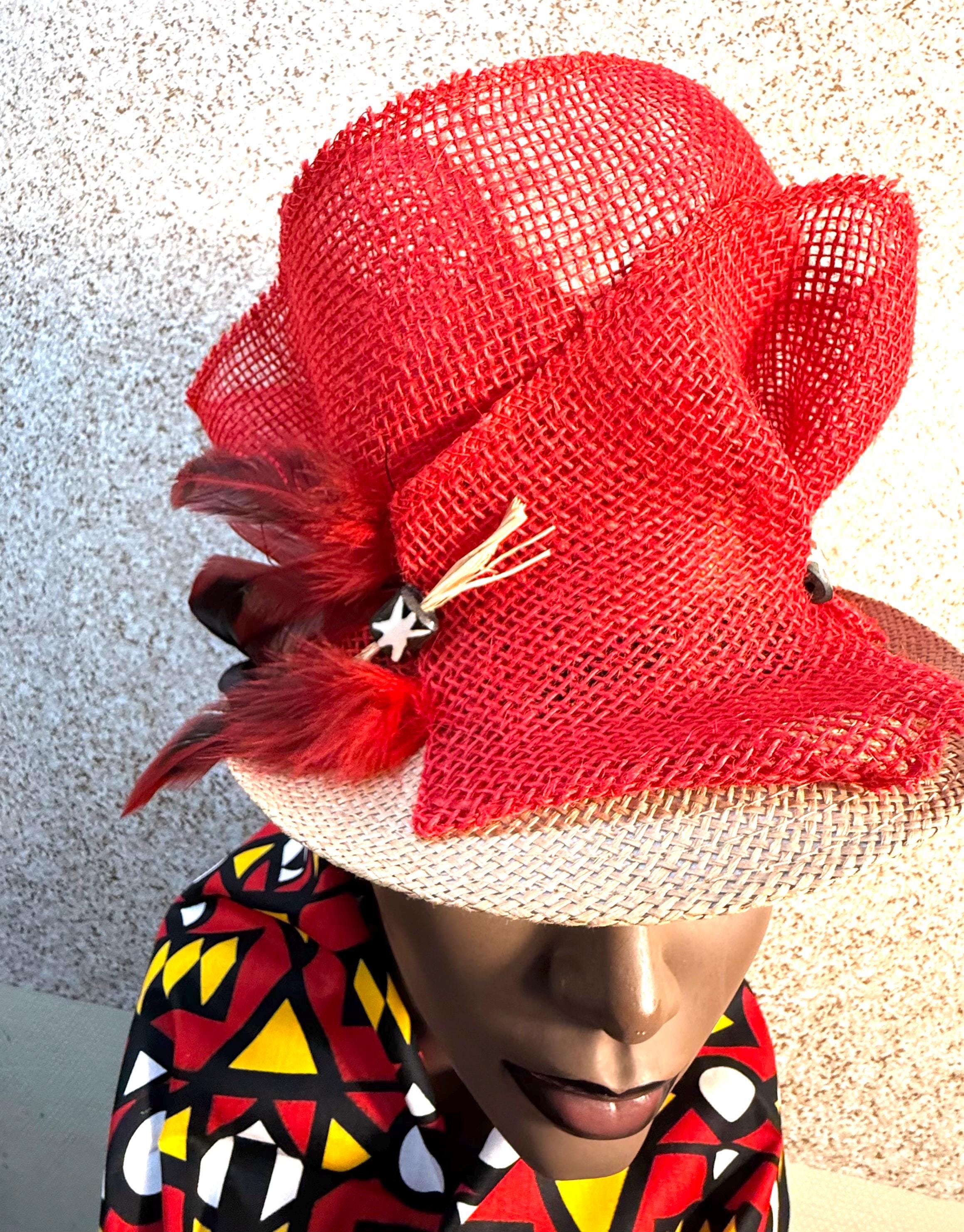 NEW Elegant  Handmade Red and Silver Women\'s. African Zulu Bucket Hat , Tie Back Bucket hat / Fisherman hat with African print - Red Flowers  main image 4