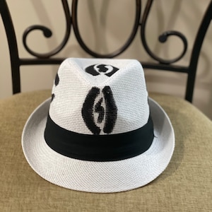 Christmas Gift. White And Black Fedora , Cowrie Shell Fedora , Ethnic Fedora , Black And White Stingy Brim