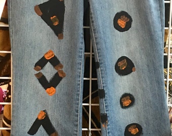 Mud cloth jeans, hand painted jeans, custom jeans