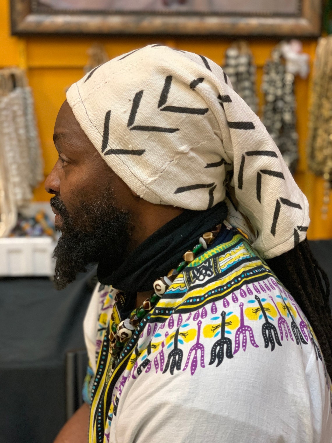 Roots Hat Mudcloth Locs Hat Mudcloth Tam Rasta Hat - Etsy