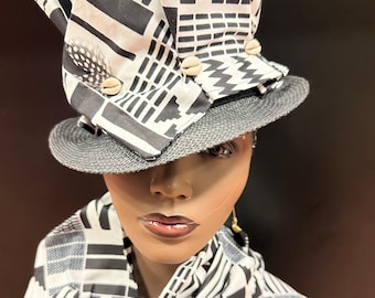 Women Church Hat And Scarf, African Formal Hat, African Zulu Hat, Black And White Hat And Scarf,Christmas Gift For Her, Evelyn Hat, Kwanza