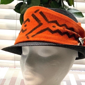 Orange Mudcloth Fedora Hat, Bogolan Fedora, African Unisex Fedora