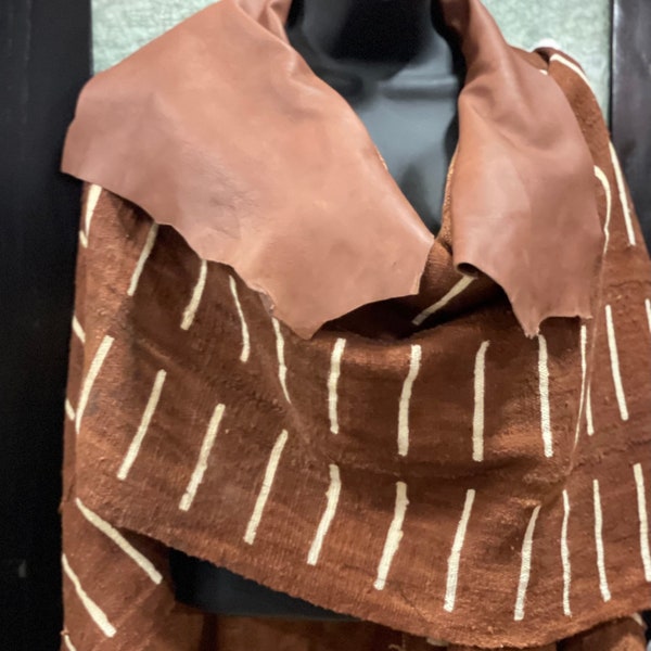 Brown Mudcloth Shawl, Bogolan Brown And White Shawl , African Wrap , Leather Mudcloth Shawl