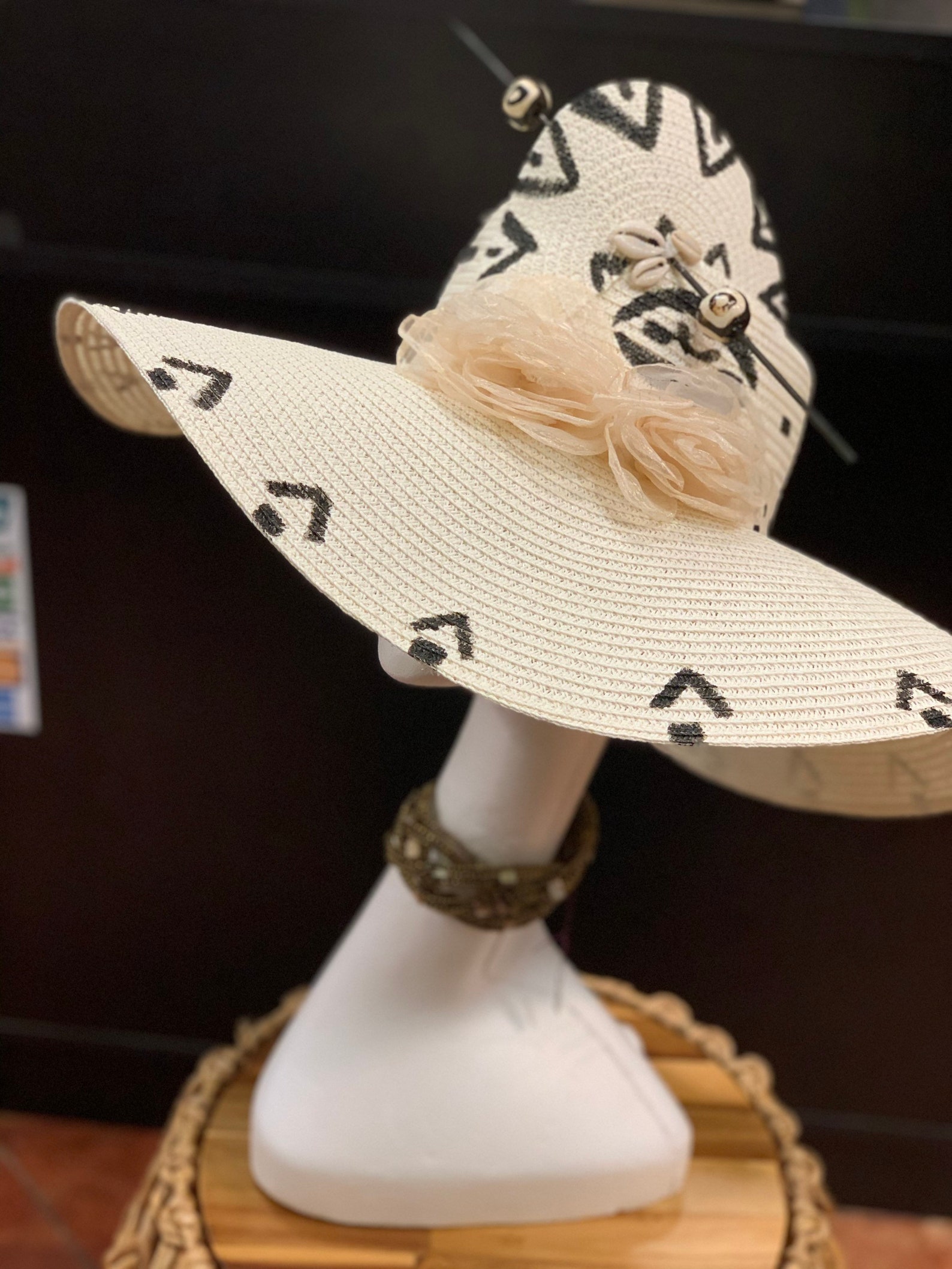 African Wide Brim Straw Hat With Hat Pin Open Crown Hat - Etsy