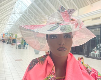 Chapeau d'église à large bord, chapeau d'été à large bord, chapeau à fleurs à large bord, chapeau africain, chapeau zoulou