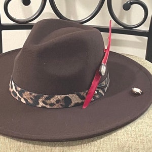 Wide Brim Brown Leopard Fedora , Wide Brim Fedora , African Fedora , Designer Fedora