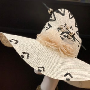 African  Wide Brim Straw Hat With Hat Pin, Open Crown Hat, Women Hat, Ethic Hat, Hat With Hat Pin