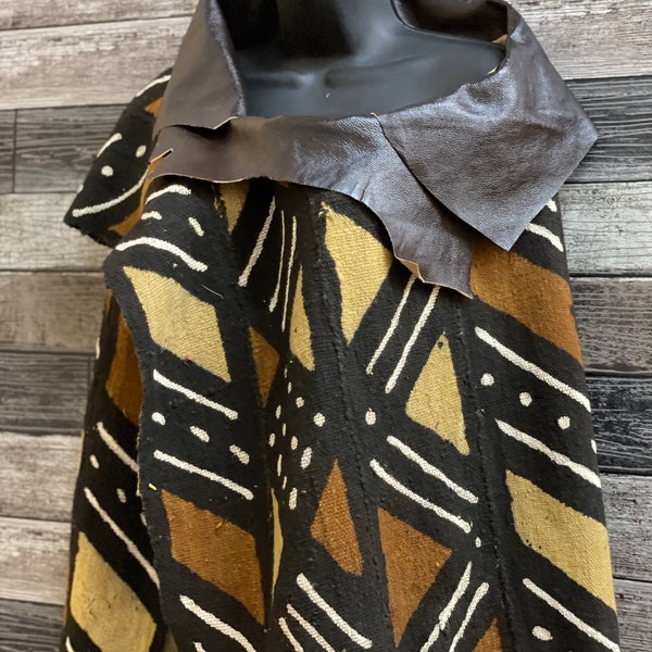 Brown Leather Mudcloth Pullover, Bogolan Leather Shrug,  African Shrug , Ethnic Shrug, One Of A Kind