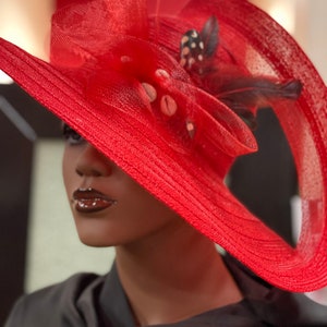 Ruby Red Summer Hat, Red Church Hat, Red Bridal Hat , Tea Party Hat, Red Zulu Hat