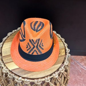 Oranje fedora, oranje hoed, Afrikaanse oranje hoed, etnische hoed, zomerhoed, lentehoed, kerkhoed, etnische hoed, herenhoed, dameshoed, hoge hoed