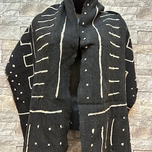 Black And White Mudcloth Scarf, Black And White Bogolan Scarf