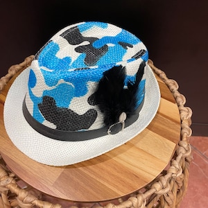 Blue Camouflage fedora , Stingy Brim  Hat, Men Fedora , Women Hat