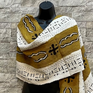 Mudcloth African Scarf , Gold And White Mudcloth Shawl,African Shawl, Ethnic Shawl, African Wrap, Bogolan Shawl