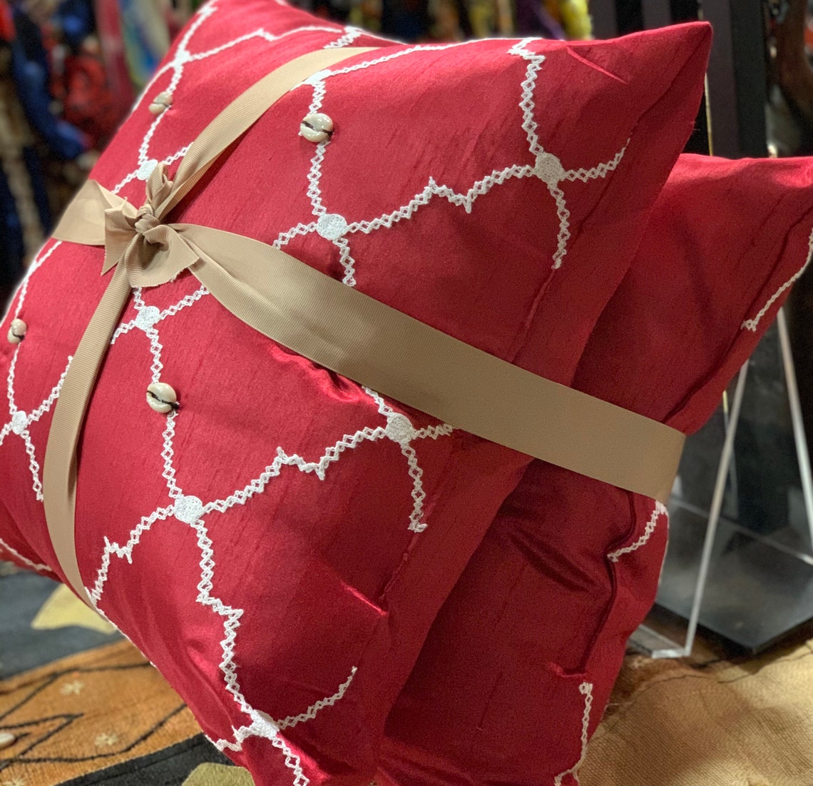 Christmas Pillows Red Decorative Pillows Silk Pillows Etsy