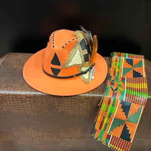 Orange Feathered Felt Fedora,Orange  Zulu Fedora,Orange  Western Fedora, Orange Hat, Orange Church Hat, Orange Cowboy Hat, Unisex Fedora
