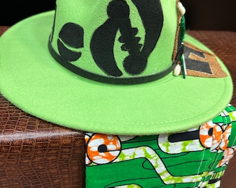Green Fedora And Scarf, Green African Fedora, Fedora With Feathers, Winter Fedora , Fall Fedora