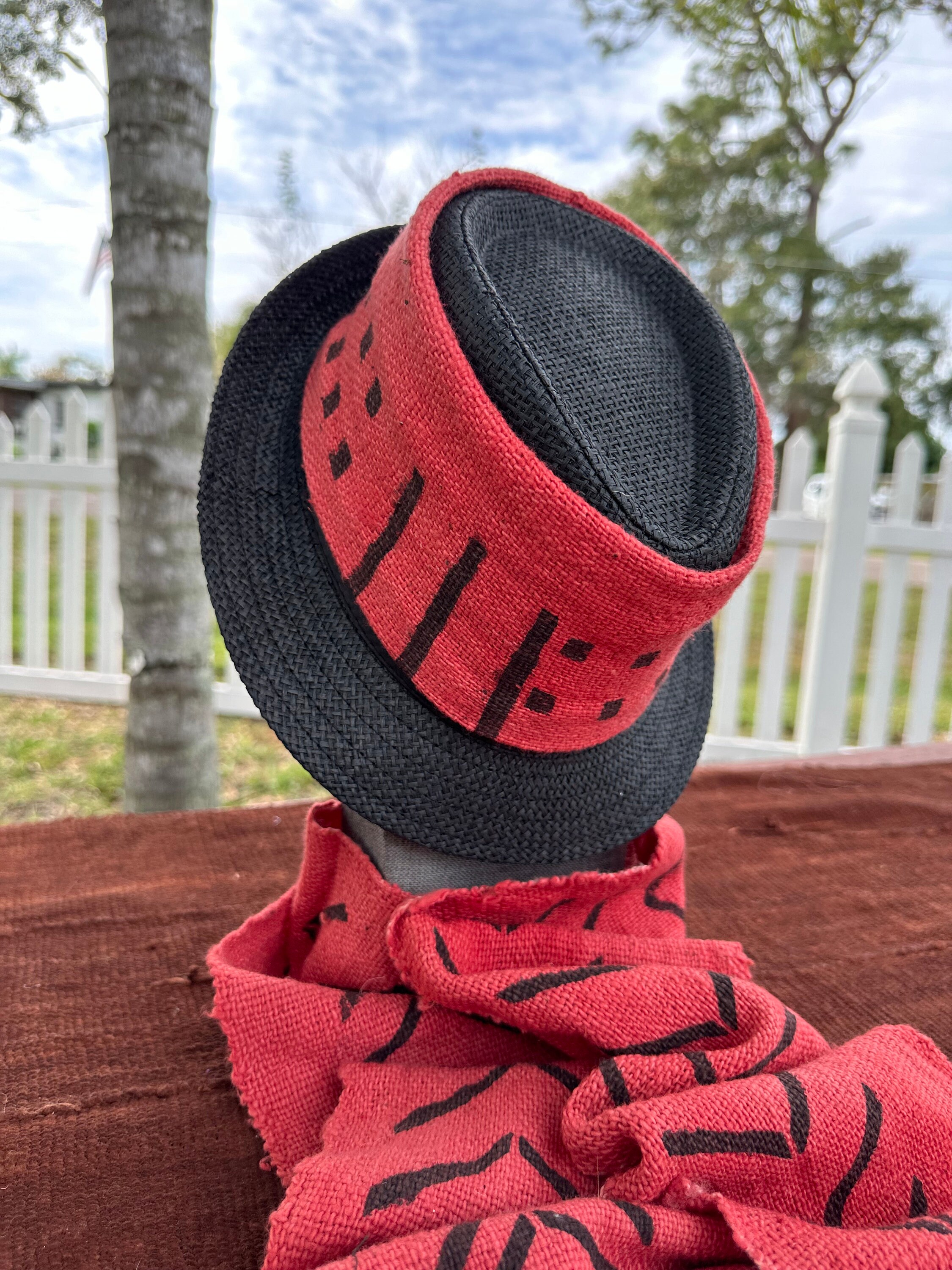 Red and Black Fedora , Red AND Black Scarf Set,african Gift 