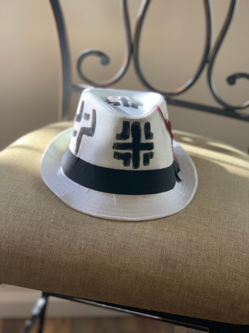 Women Hat Men Hats African Fedora Hand Painted Fedora White And Black Fedora
