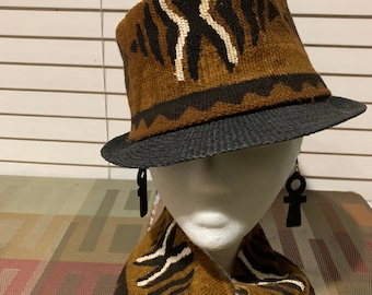 Fedora, Mudcloth Hat, African Hat, Mudcloth Hat and Scarf, Bogolan Hat, Ethnic Hat And Scarf, Black History Hat