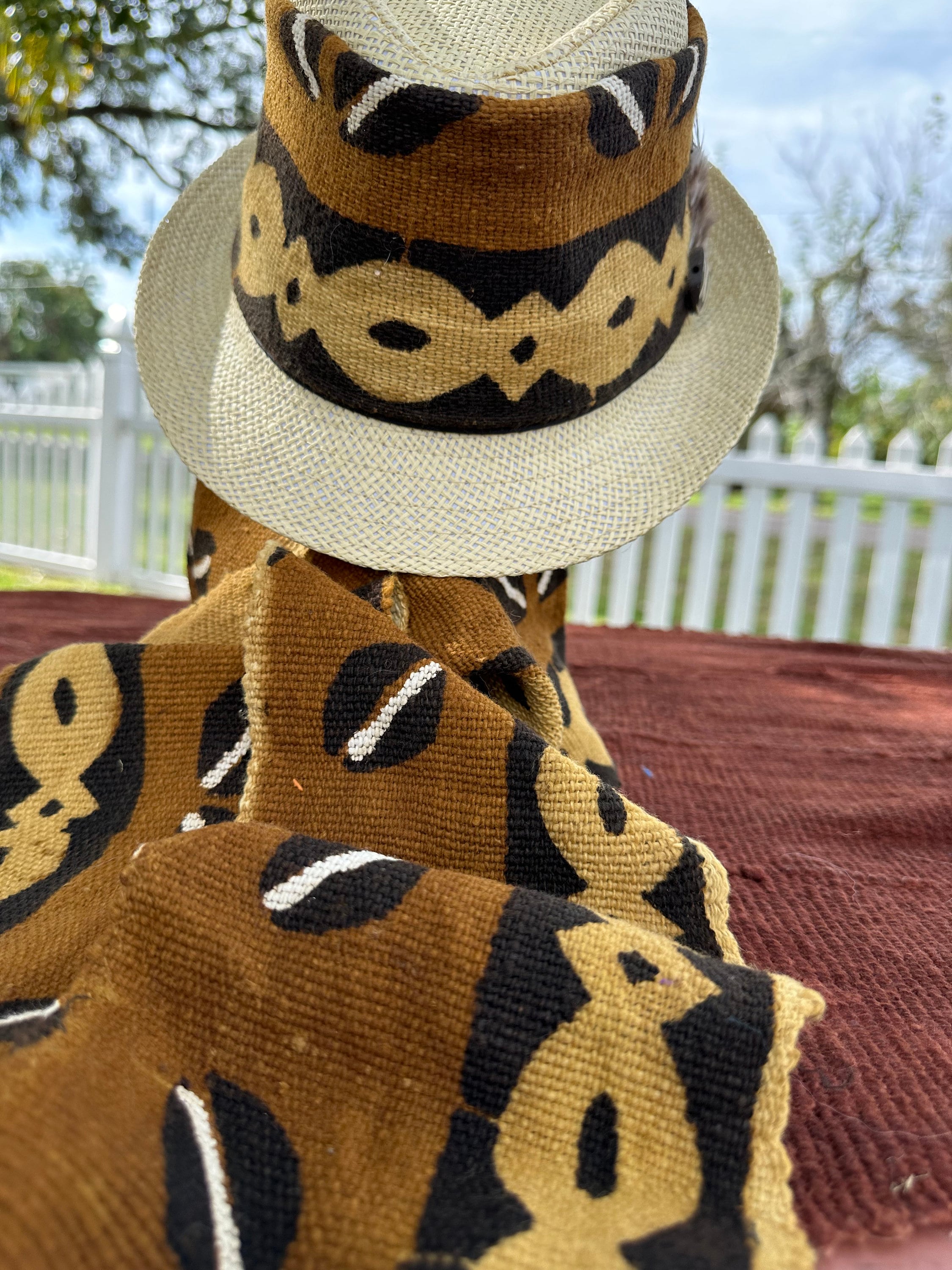 Orange and Black Fedora Hat, Orange Mudcloth Hat and Scarf, Ethnic
