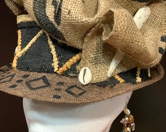 Zulu Hat, African Crown, Kentucky Derby, African Dress Hat.  Straw Brim,  Stingy Brim, African  Brown  Hat, Zulu Hat