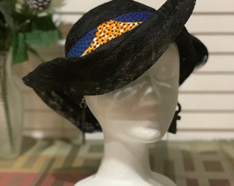 Zulu Hat, Kentucky derby,Black African Funk Hat, Fedora, Women Hat , African Hat, African Lace Black Hat