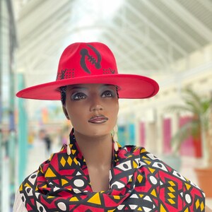 Red Wide  Brim Gyname Fedora, Red Fedora , Wide Brim Fedora ,