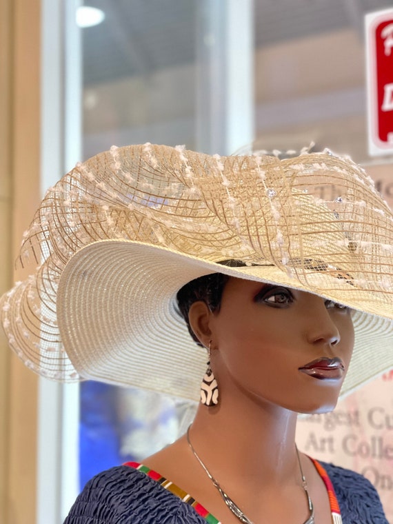 Womens Wide Brim Hat, Spring Summer African Rhinestones Hat